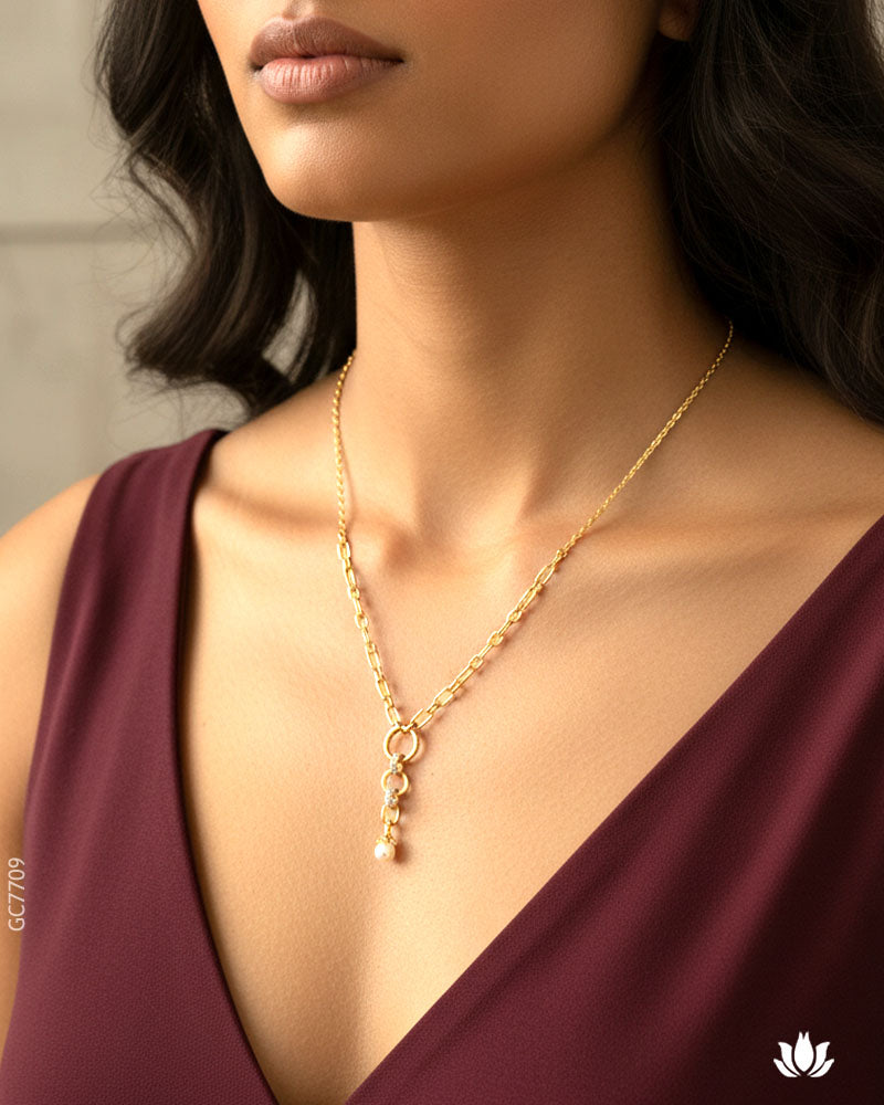 18K Yellow Gold Paperclip Drop Chain Locket