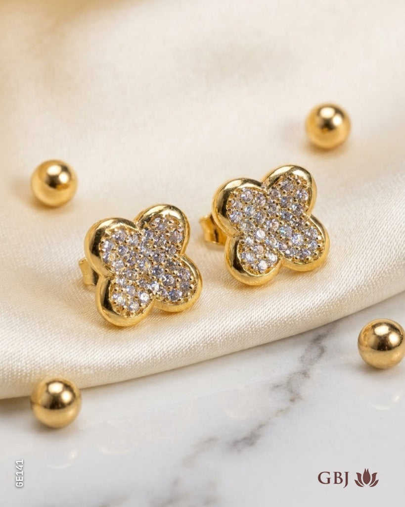 18K Yellow Gold Four-Leaf warovski Tops