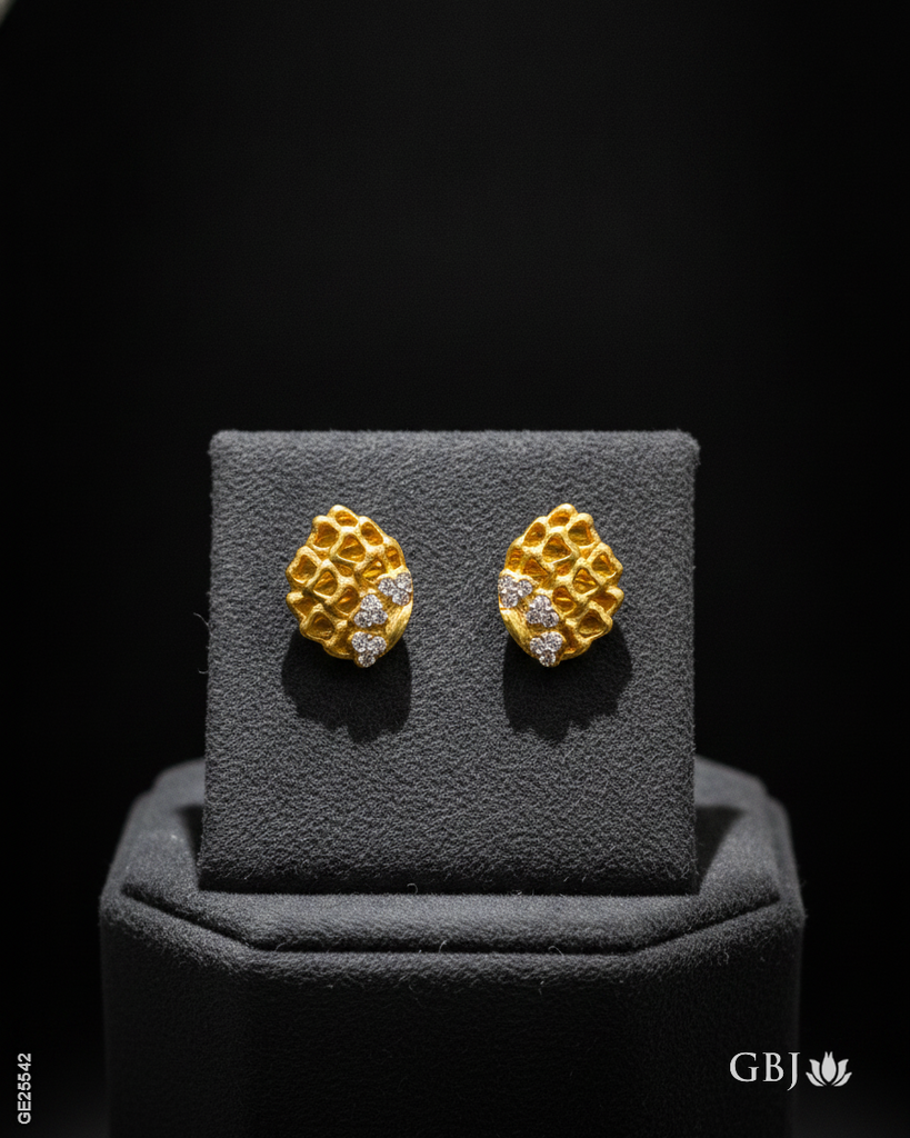 22K Yellow Gold Honeycomb Stud Swarovski Tops