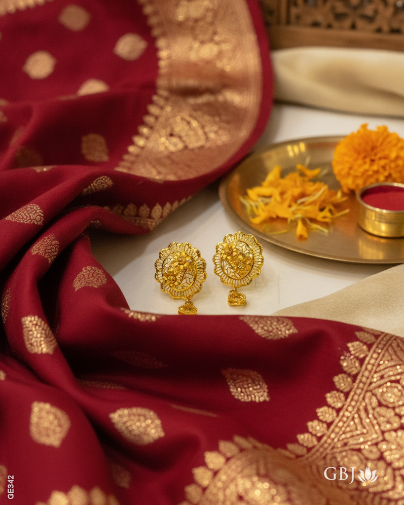 22K Yellow Gold Exquisite Chand-Bali Hanging Earrings