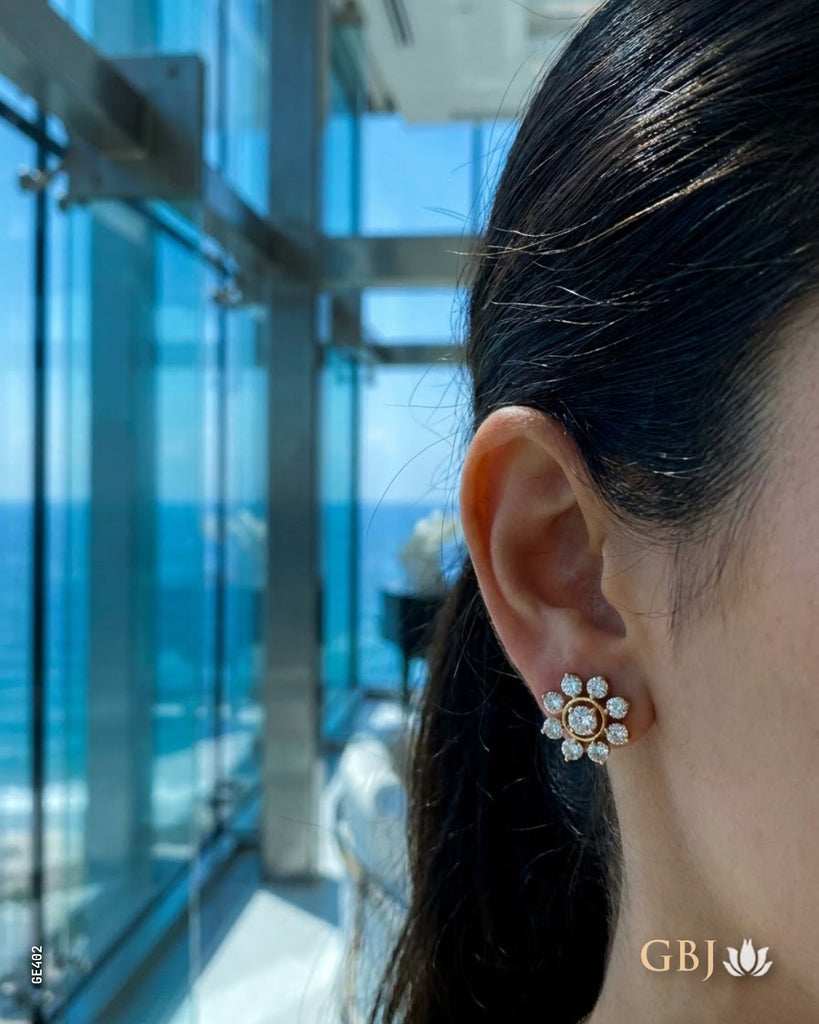 18K Yellow Gold Floral Cluster Swarovski Tops