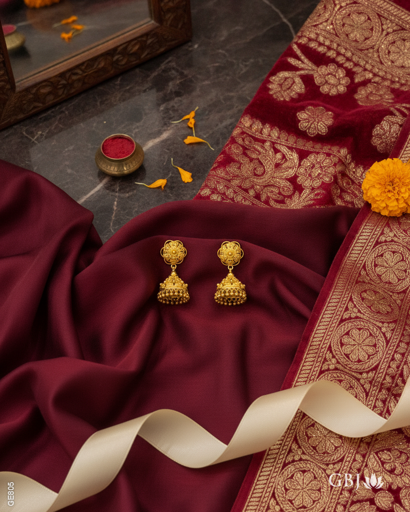 22K Yellow Gold Floral Nakshi Jhumko Earrings