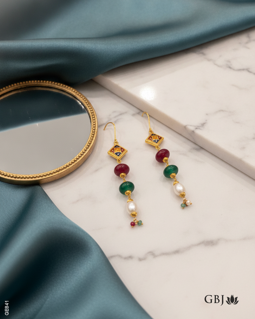 22K Yellow Gold Linear Drop Hanging Earrings