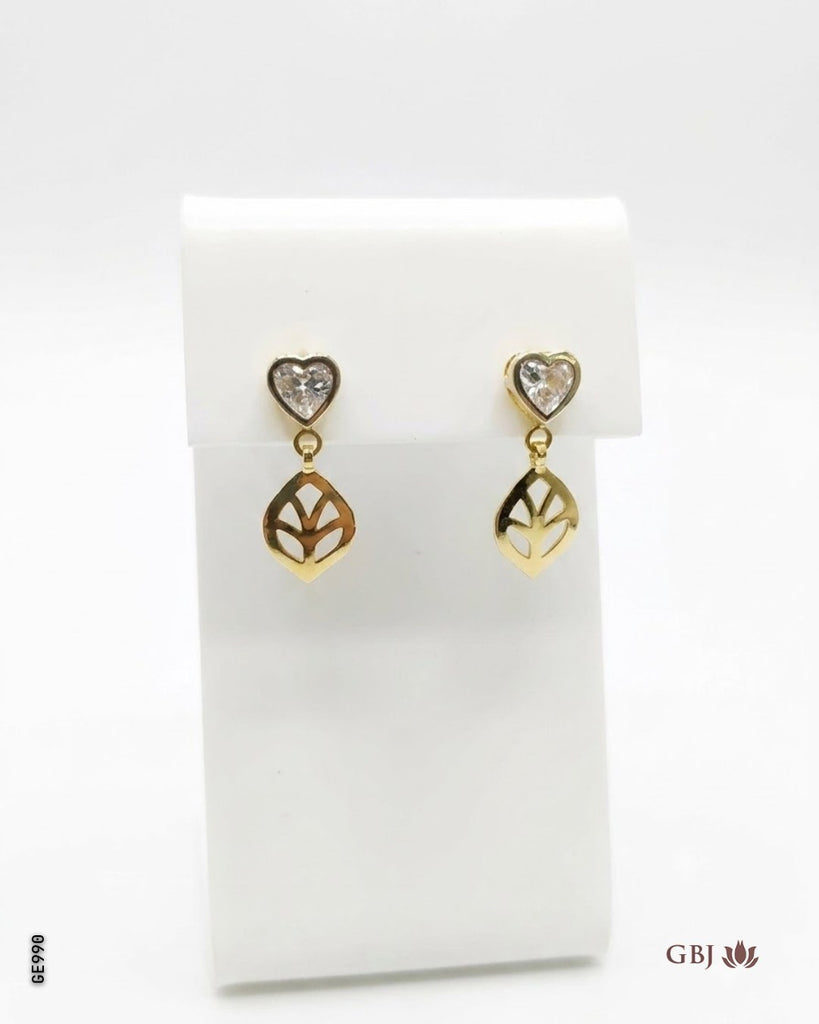 18K Yellow Gold Heart & Leaf-Drop Dangle Earrings