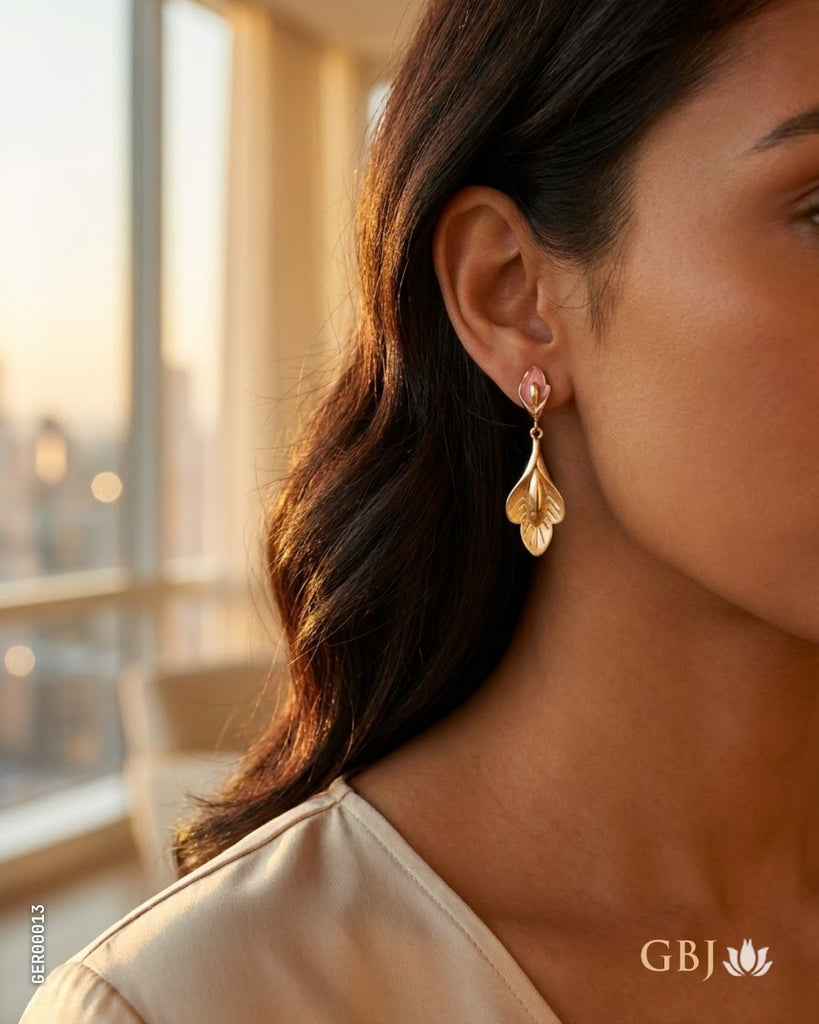 22K Yellow Gold Floral-Motif Dangle Earrings