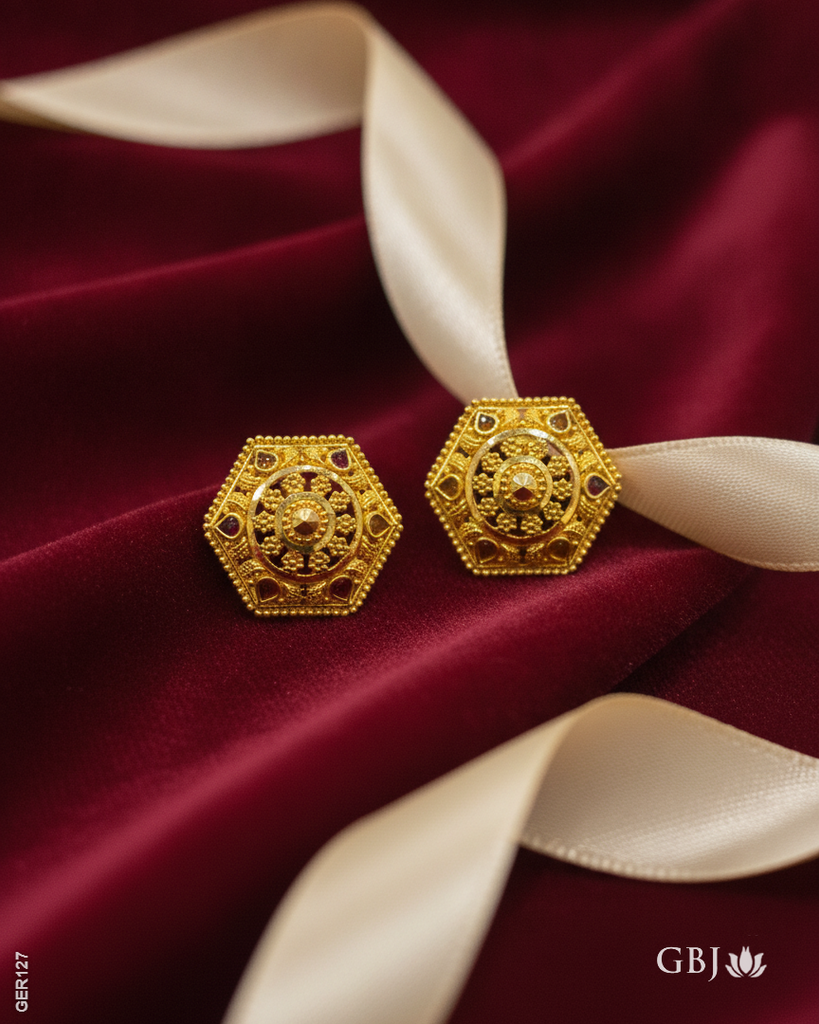 22K Yellow Gold Traditional Hexagonal Floral Tops