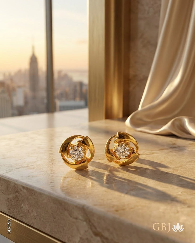 22K Yellow Gold Swirl-Frame Solitaire Swarovski Tops