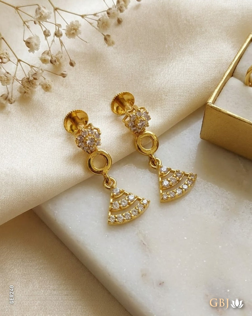 22K Yellow Gold Floral Hanging Swarovski Earrings
