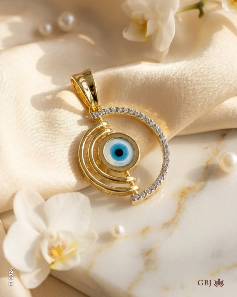 18K Yellow Gold Evil Eye Swarovski Locket