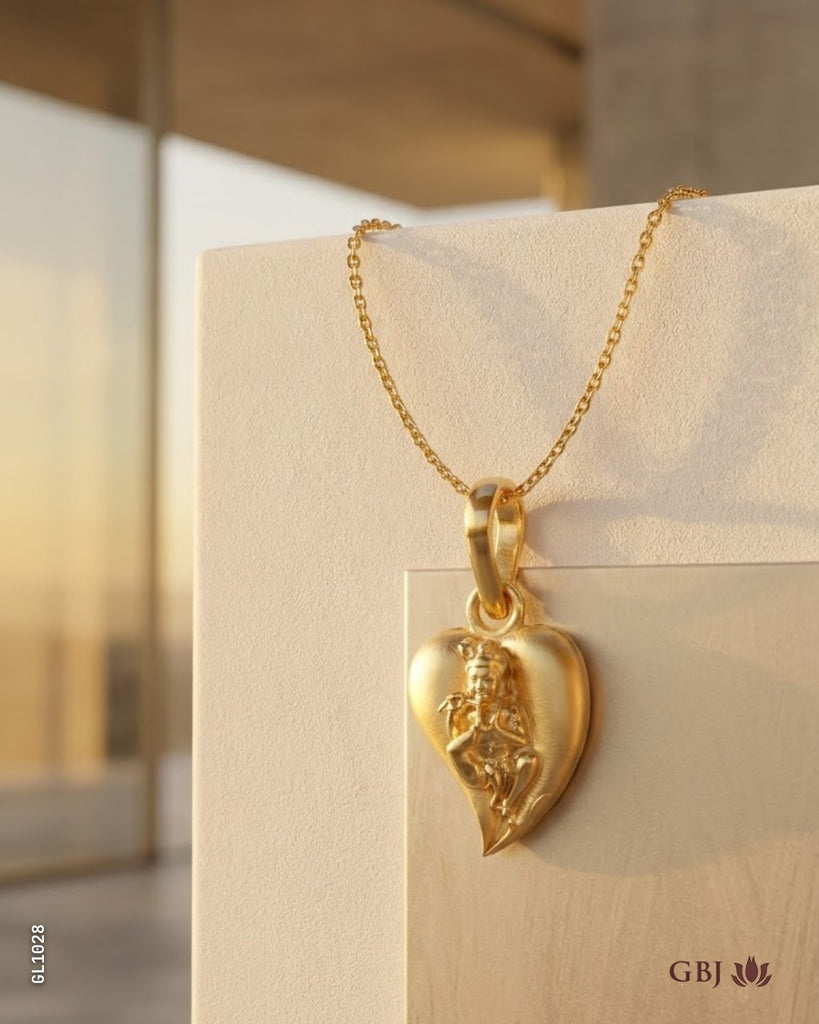 18K Yellow Gold Lord Krishna Heart God Locket