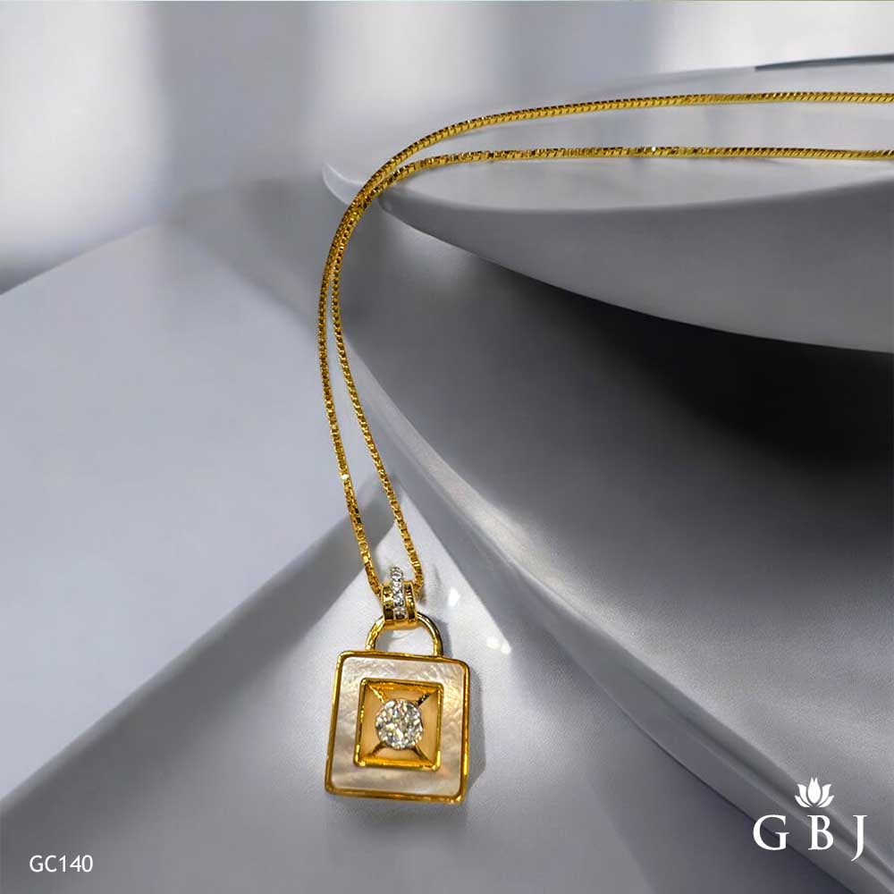 18K Real Gold Square Halo Locket Chain