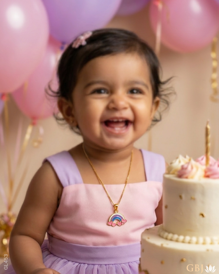 22K Yellow Gold Rainbow Pink Heart Locket