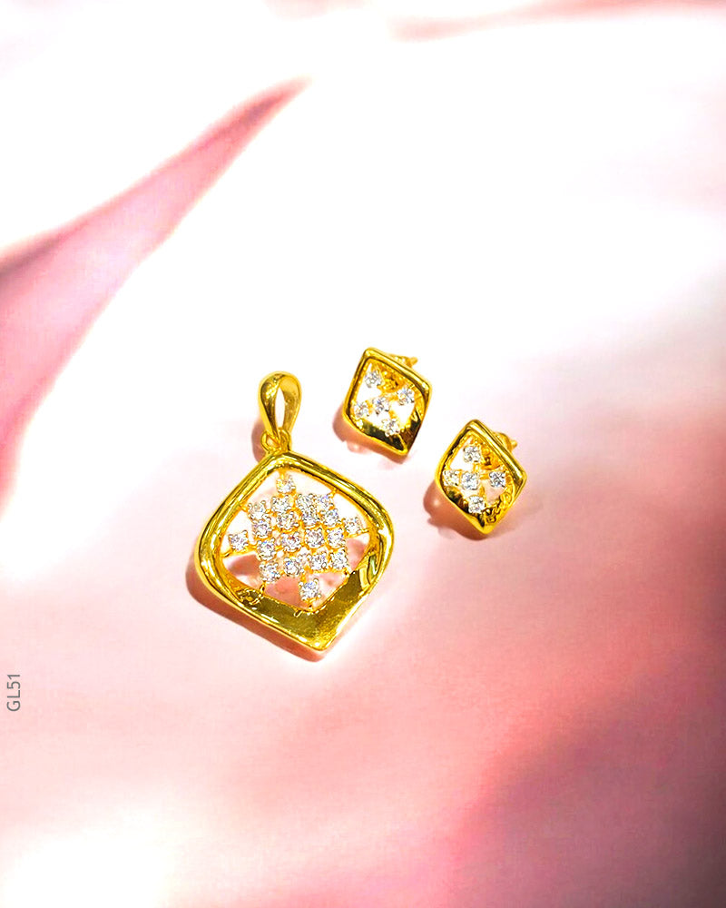 18K Real Gold Modern Pendant Set
