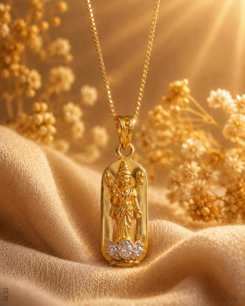 22K Yellow Gold Lakshmi Lotus Swarovski Locket