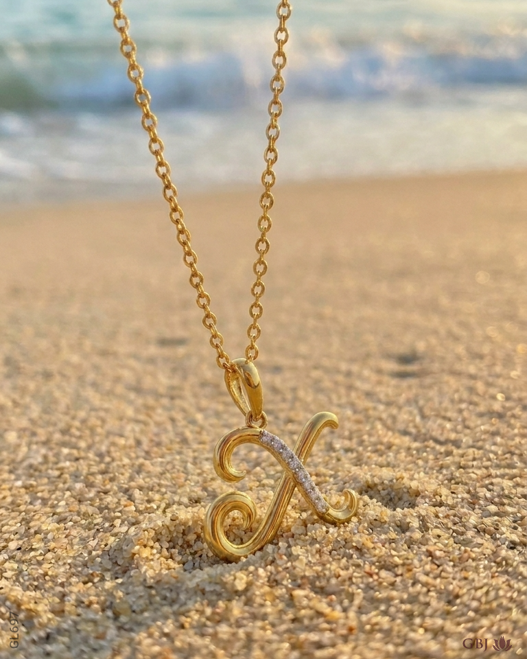 22k Yellow Gold Dual-Texture Swarovski Initial Locket