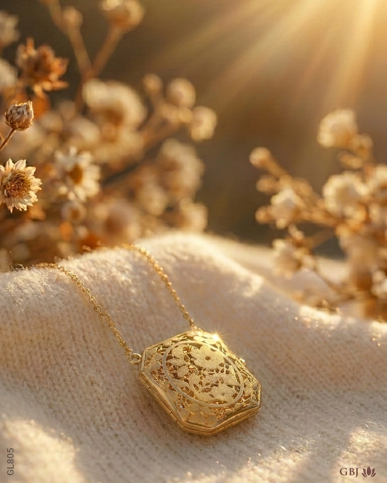 22K Yellow Gold  Floral Wire-Cut Filigree Locket