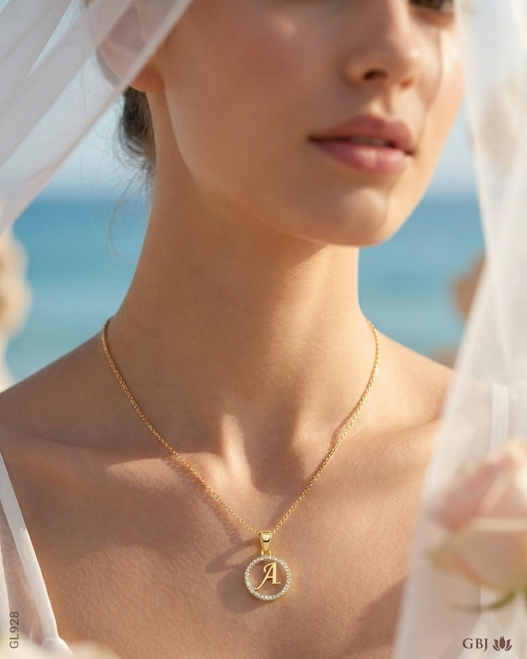 18K Yellow Gold Elegant Swarovski Initial Locket