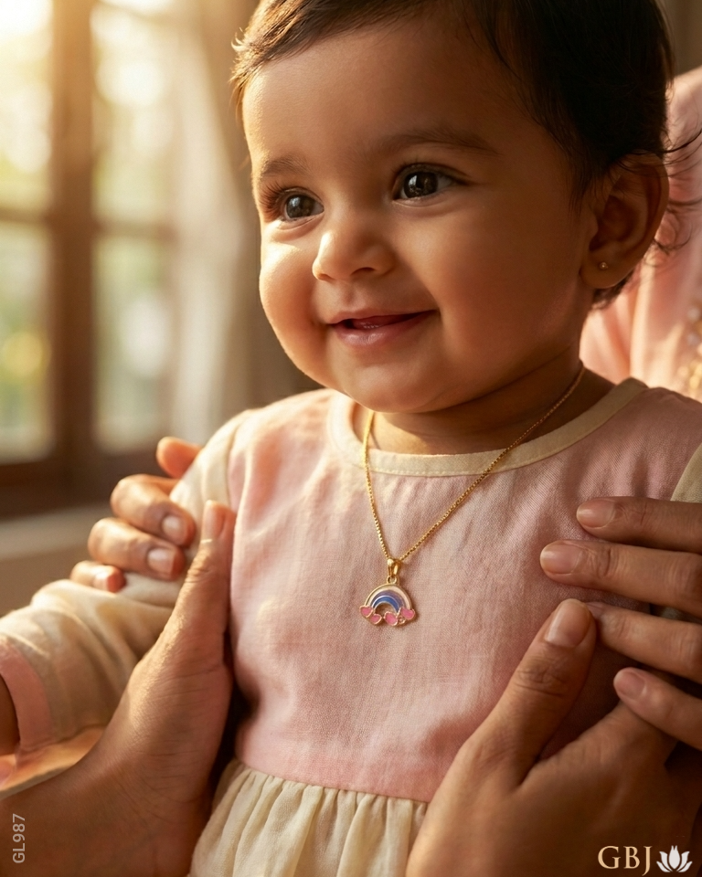 22K Yellow Gold Rainbow Hearts Baby Locket