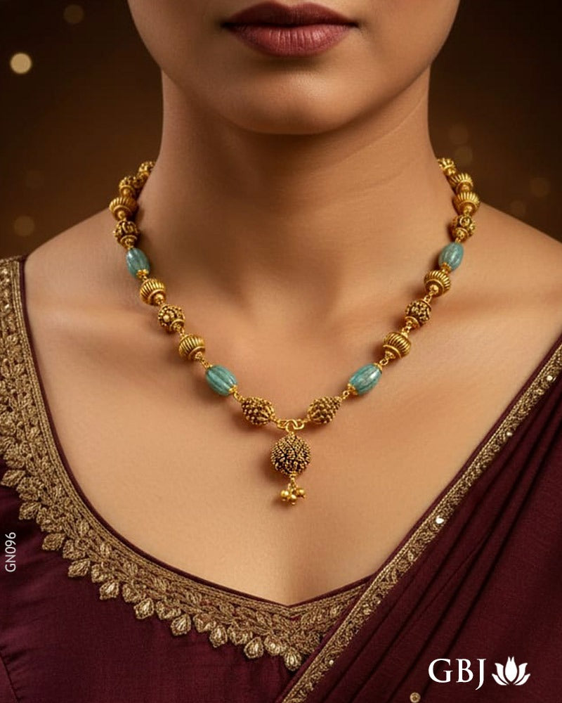 22K Antique Gold Turquoise Beaded Chain