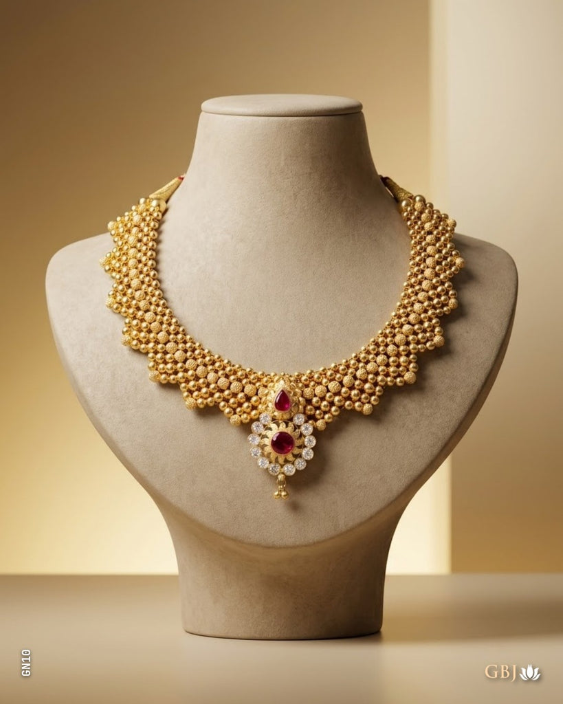 22K Yellow Gold Traditional Exquisite Rub Potli Bead Necklace