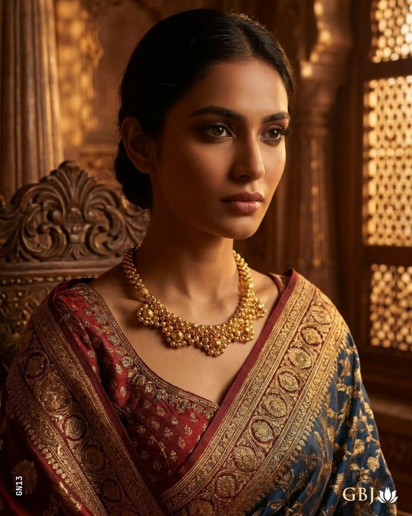 22K Yellow Gold Traditional Sphere Cluster  Necklace