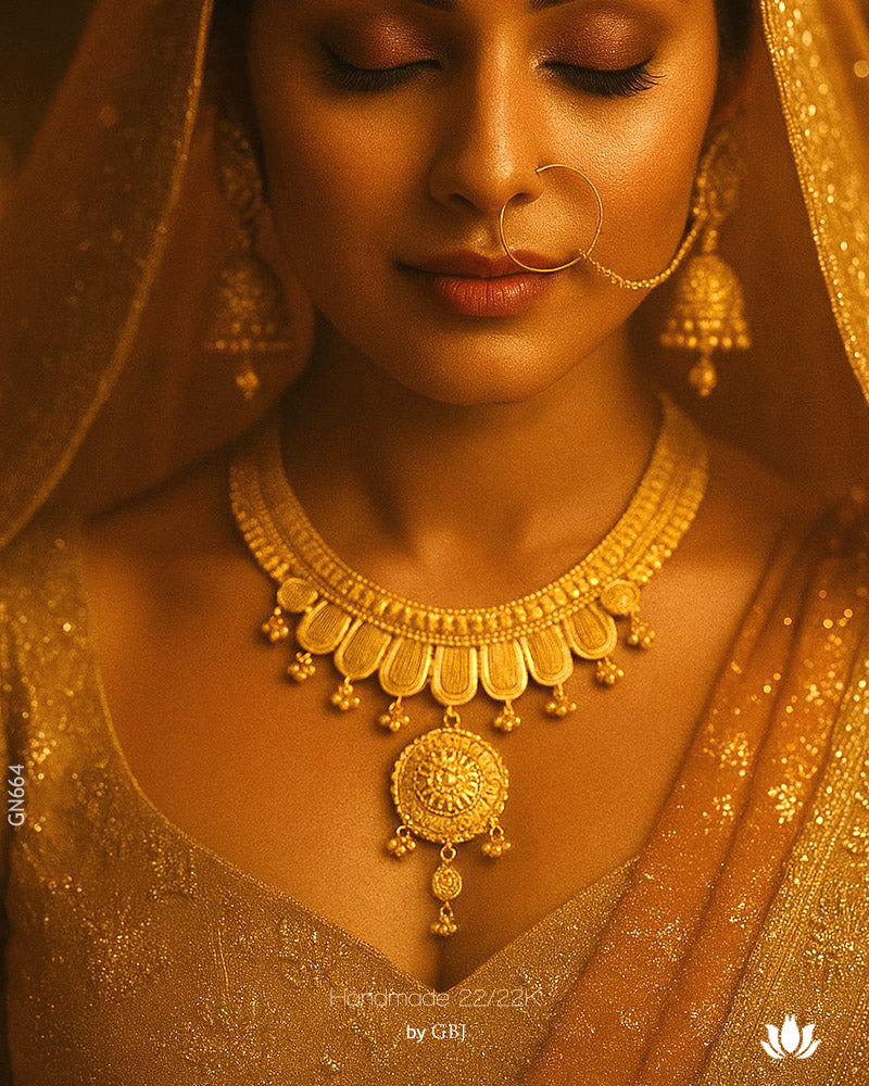 22K Yellow Gold Rajwadi Handmade Necklace