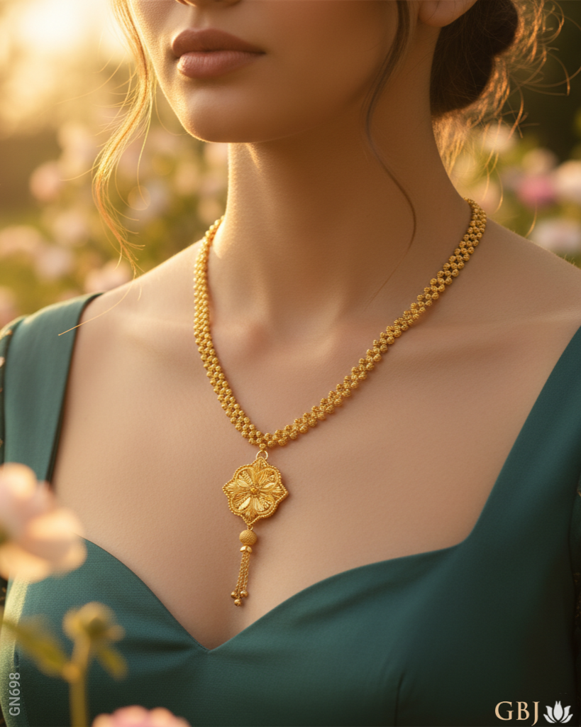 22K Yellow Gold Traditional Floral Necklace