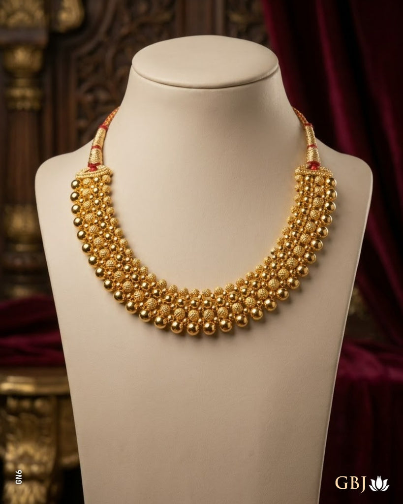 22K Yellow Gold Traditional Potli Bead Cluster Necklace