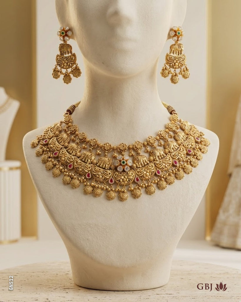 22K Antique Gold Royal Temple Necklace Set