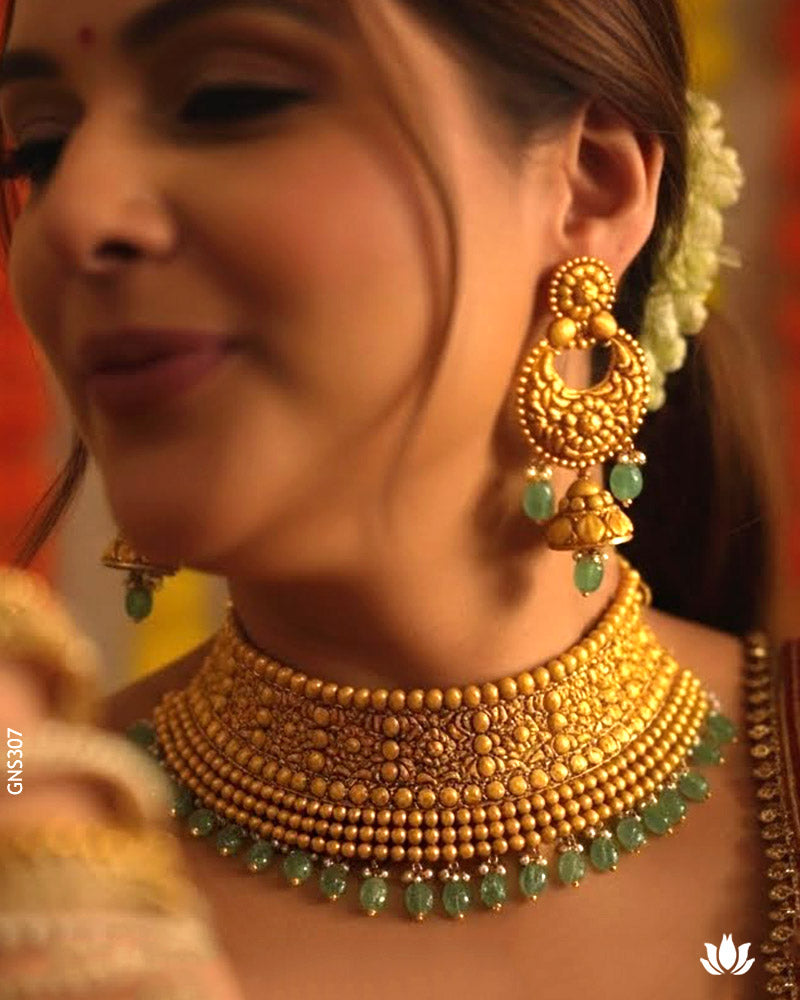 22K Antique Gold Neel Mani Necklace Set