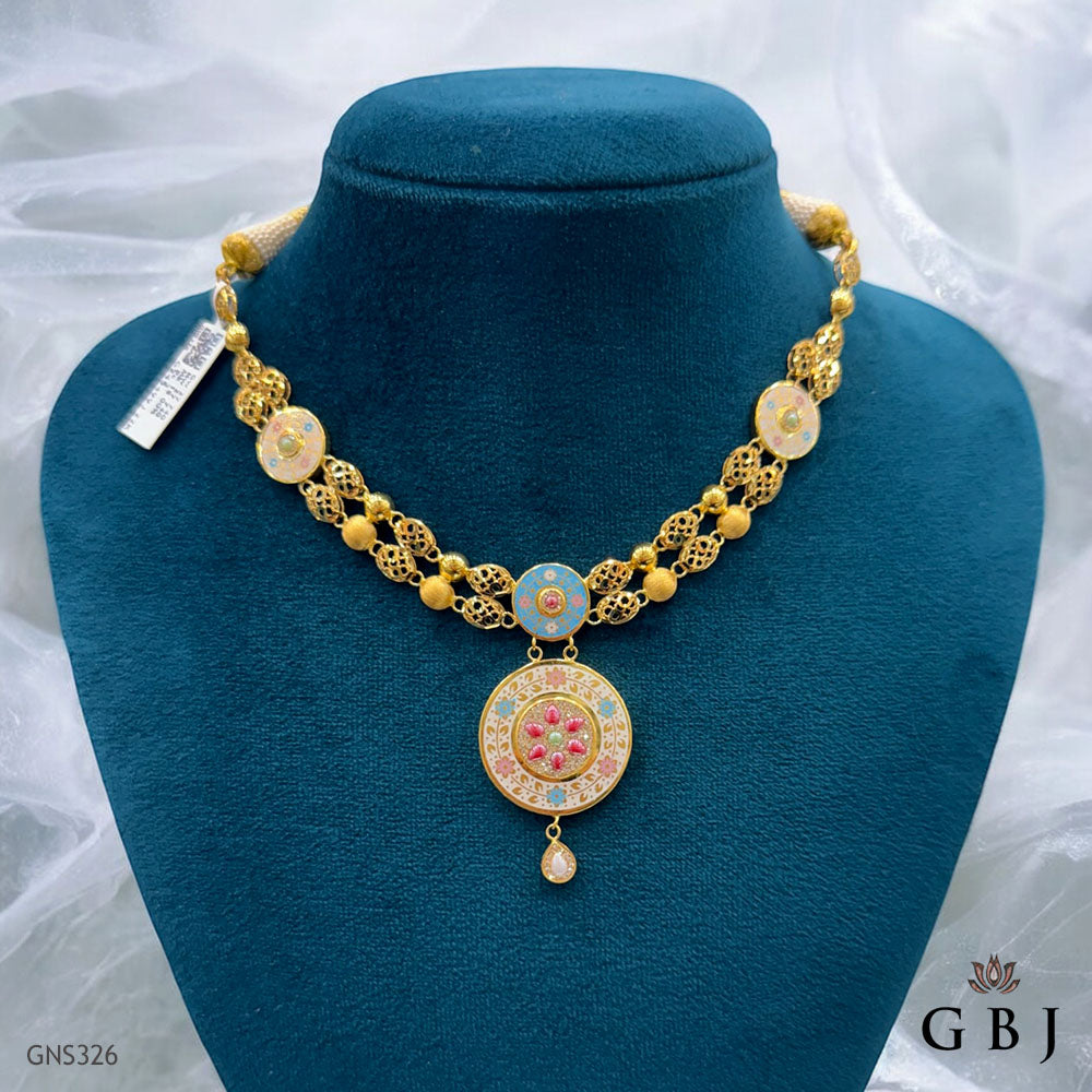 22K Real Gold Enamel Necklace