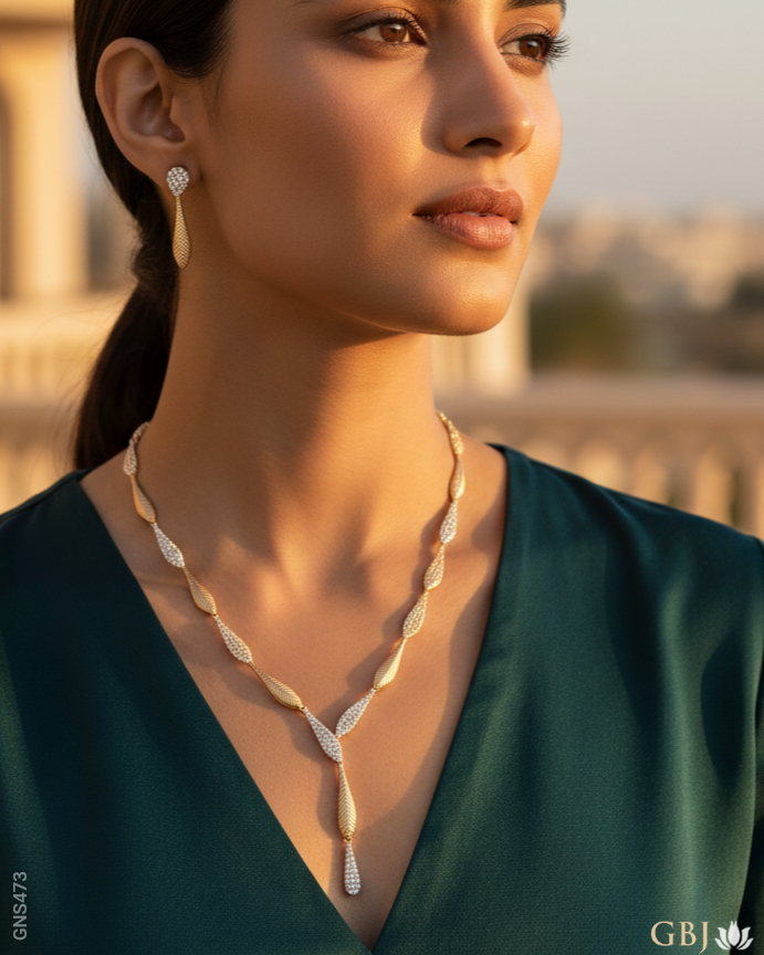 18K Yellow Gold Graduated Pavé-Link Swarovski Necklace Set