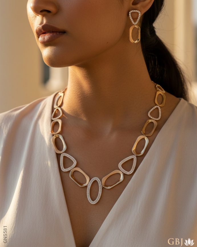 18K Rose Gold Unique Graduated Swarovski Necklace Set
