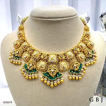 22K Real Antique Gold Emerald Necklace