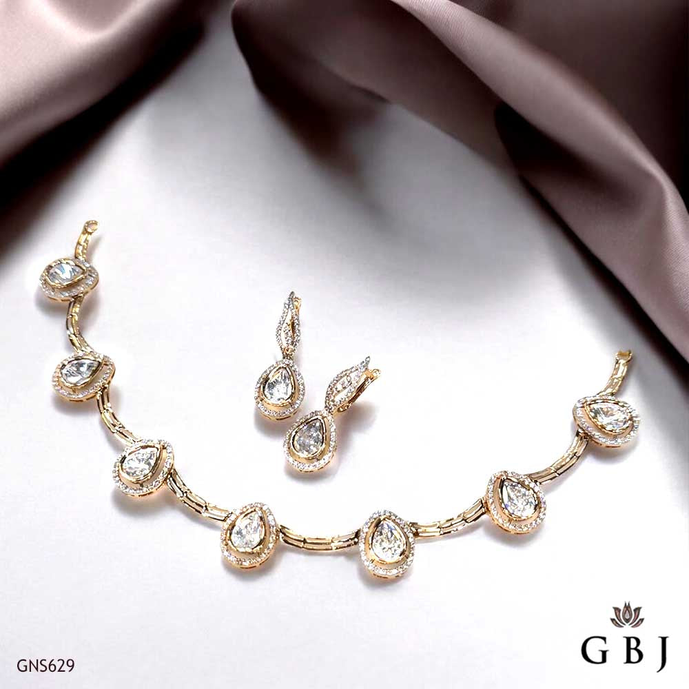 18K Real Rose Gold statement Polki Necklace