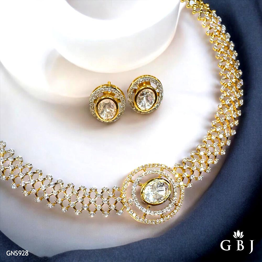 18K Real Yellow Gold Dazzling Necklace Set