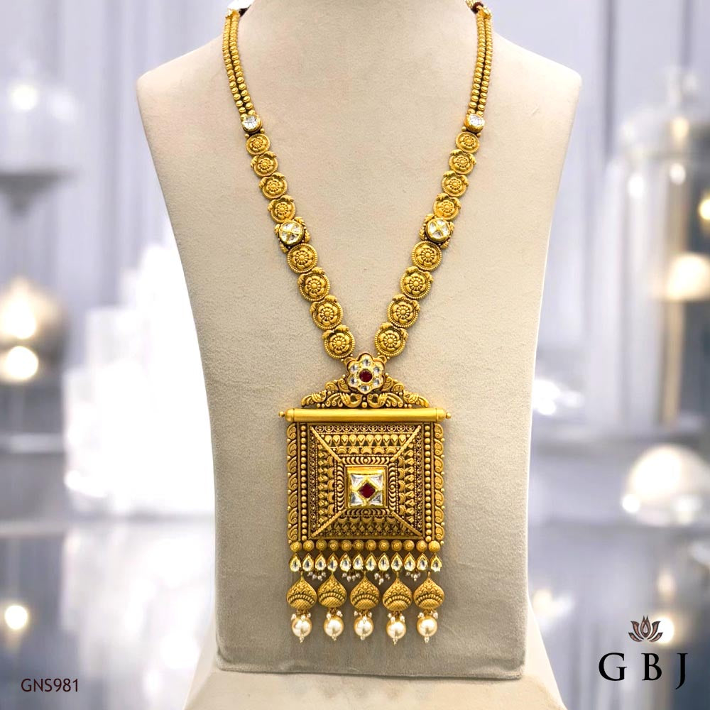 22K Real Antique Gold Long Necklace