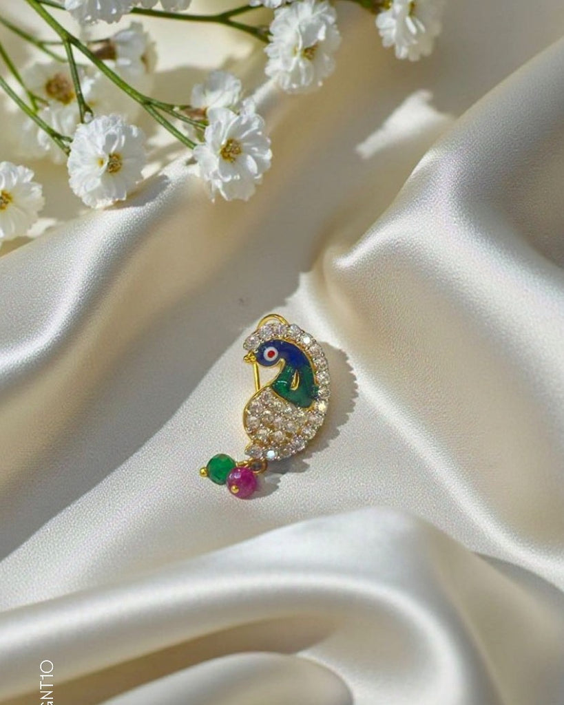18K Yellow Gold Peacock Swarovski Meena Nath