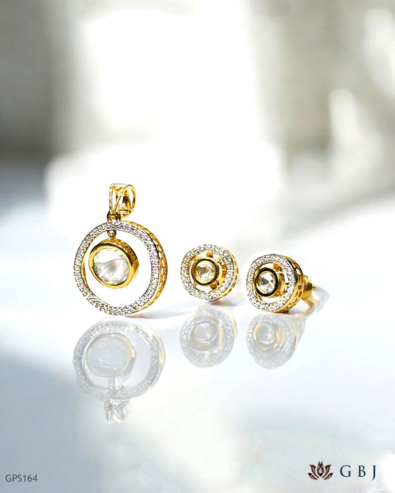 18K Real Gold Designer Drop Pendant Set