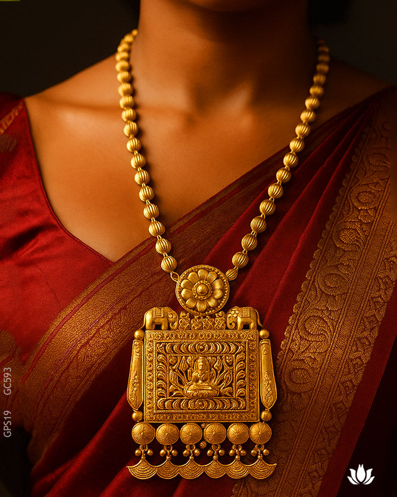 22K Real Antique Gold Temple Artisan Pendant Set