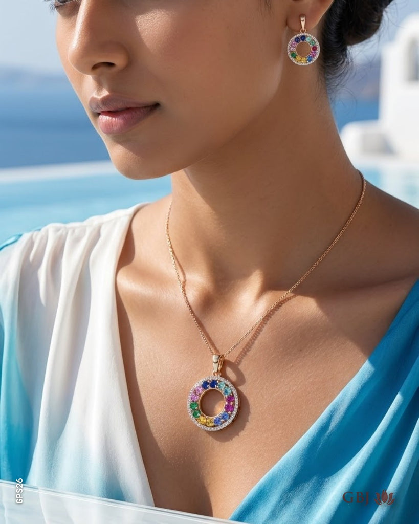 18K Rose Gold Multi Stone Pendant Set