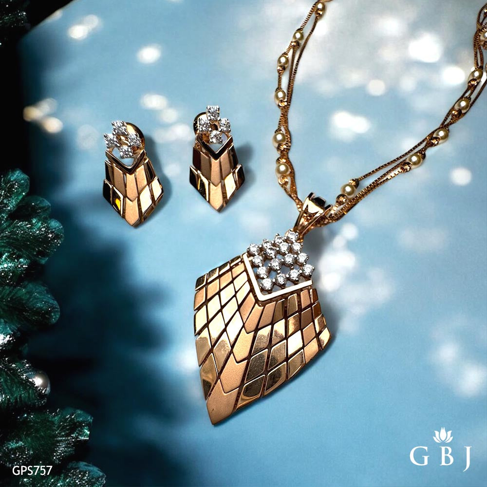 18K Real Gold Designer Pendant Set