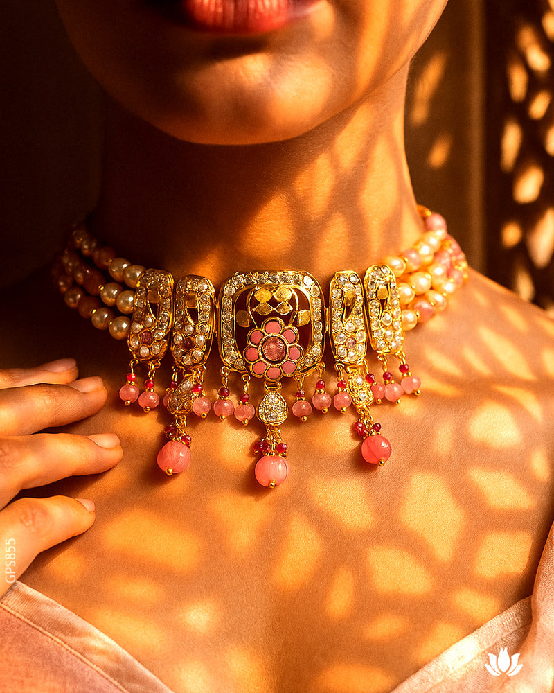 22K Yellow Gold Handcrafted Beads Pendant Set