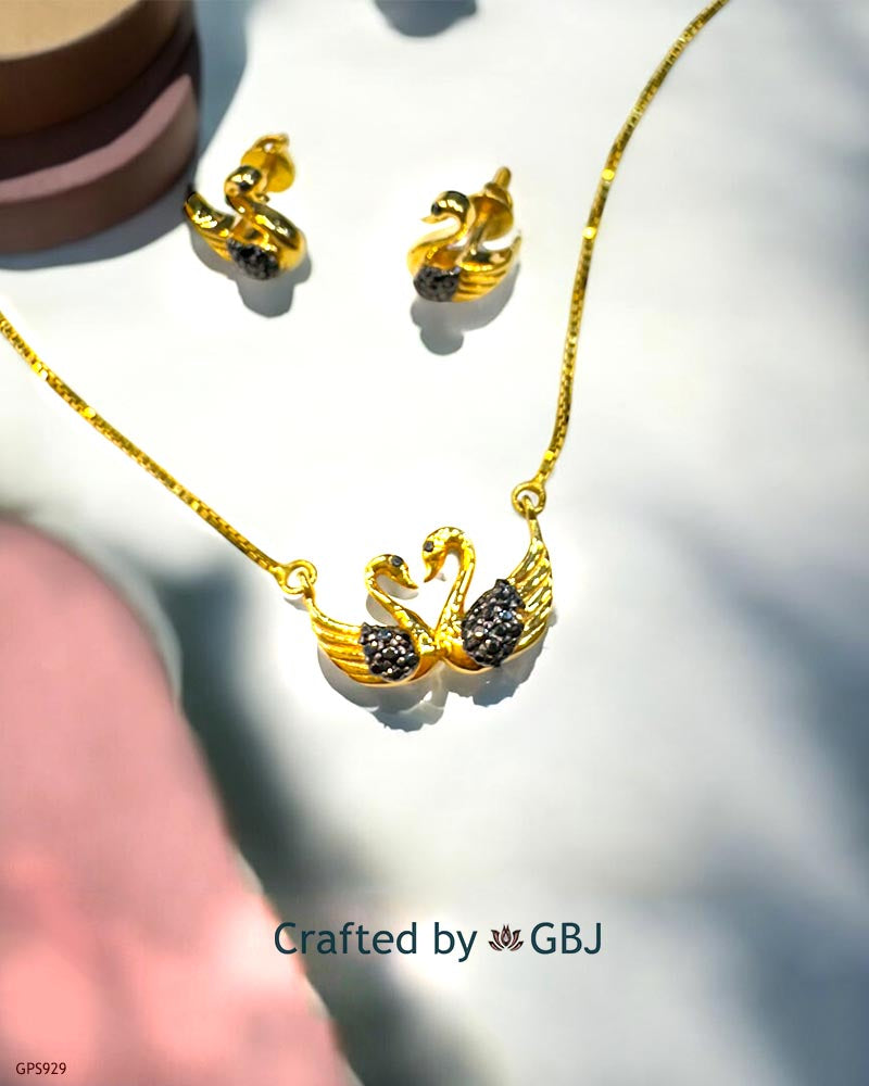 18K Real Gold Swan Locket Chain Set