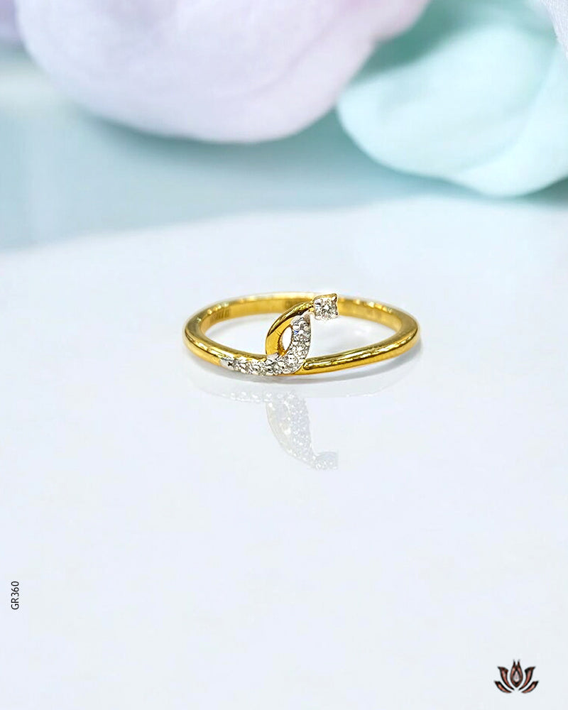 18K Real Yellow Gold Asymmetrical Swarovski Ring
