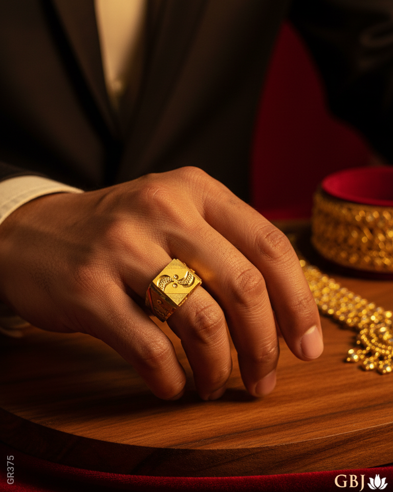 22K Yellow Gold Samrat Wave Men's Ring