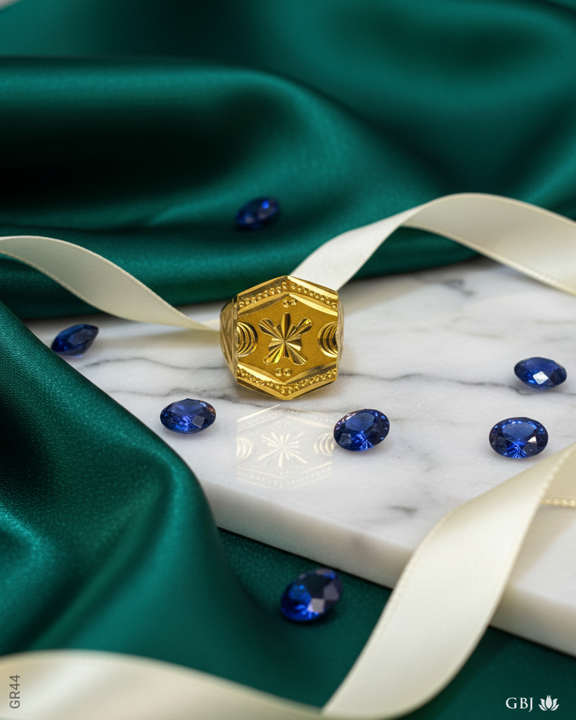 22K Yellow Gold Hexagonal Men's Ring