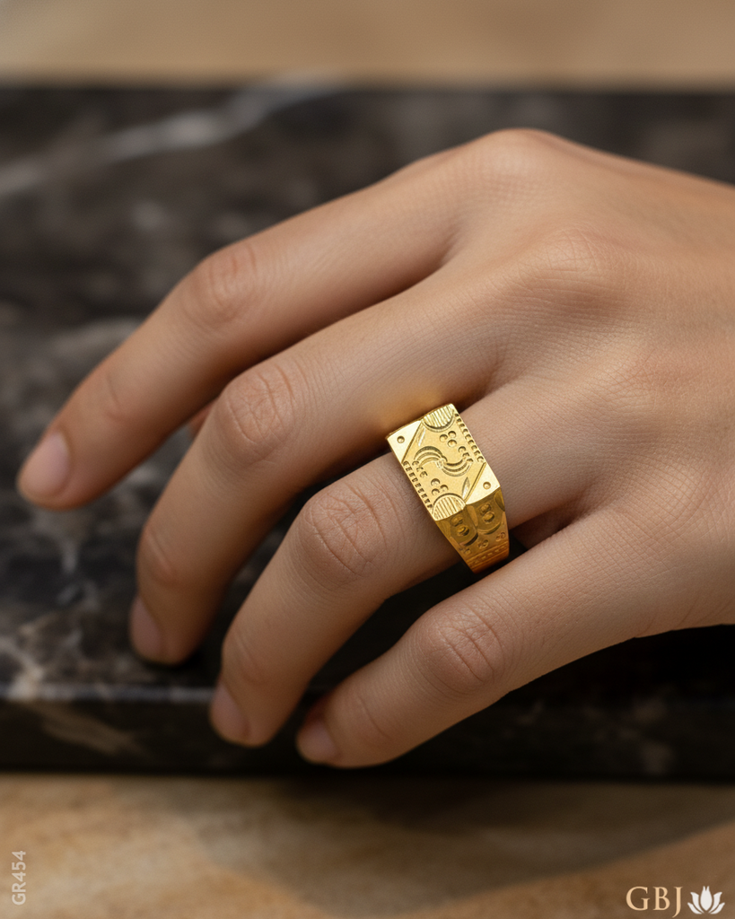 22K Yellow Gold Geometric Men's Ring