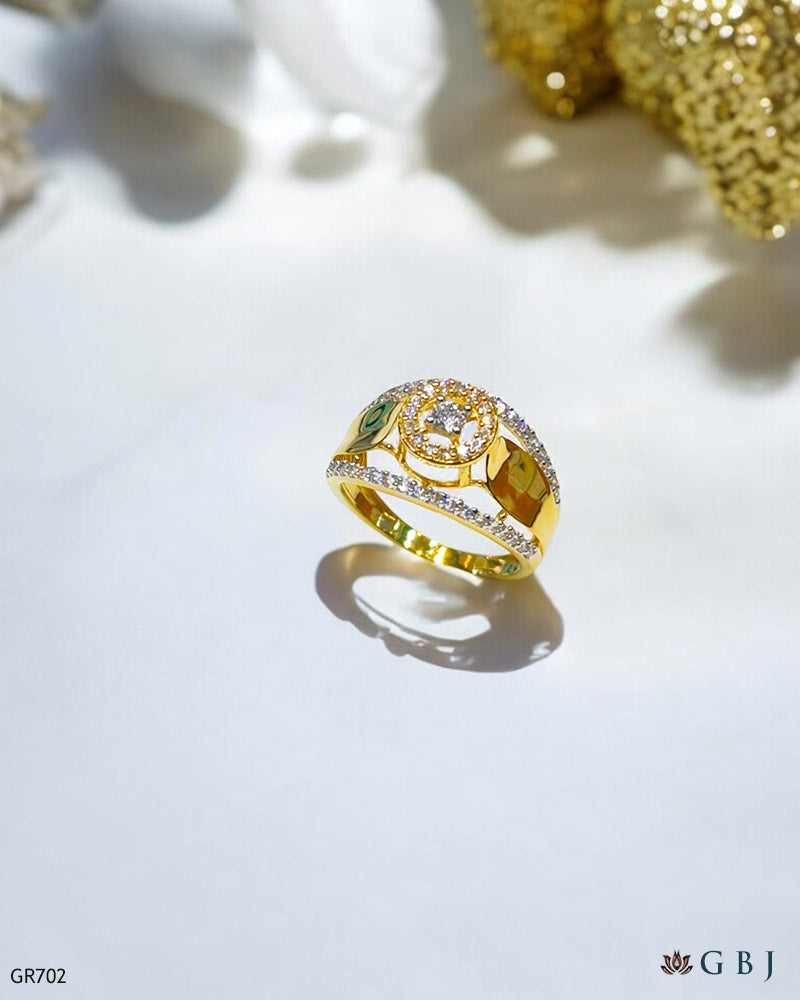 18K Real Yellow Gold Swarovski Elegant Ring