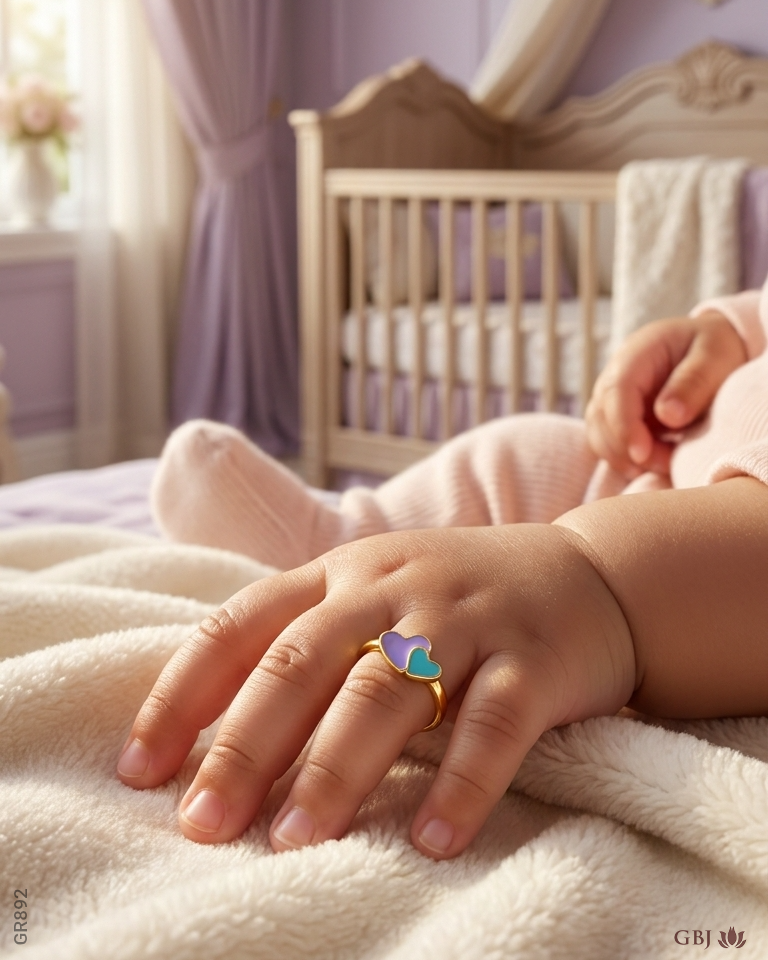 22k Yellew Gold Twin Heart Baby Ring